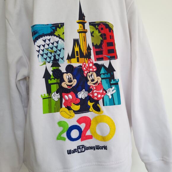 Disney Parks Walt Disney World 2020 Sweatshirt White Hooded Mickey Women 1X - Picture 8 of 14